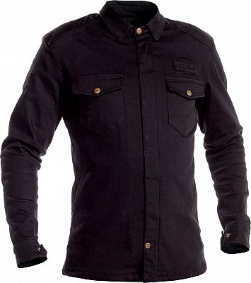 Black Richa Hamada motorcycle shirt in XXL, made of durable fabric, featuring a button-up front, two chest pockets, and a classic collar design.