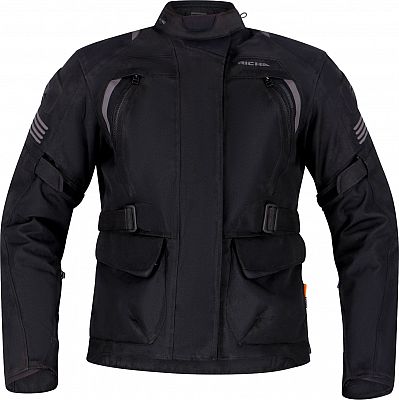 Black Richa Phantom 3 waterproof textile motorcycle jacket for women, size 3XL, featuring multiple pockets, adjustable straps, and reflective detailing for visibility.