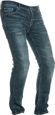 Light blue motorcycle jeans by Richa, featuring a slim fit, durable denim material, and reinforced stitching for added protection.
