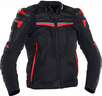 Black and red Richa Terminator motorcycle jacket in 4XL, featuring a sleek design, mesh panels for ventilation, padded shoulders, and reflective detailing for visibility.