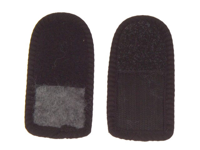 Black Richie Strap Extensions by Cosyfeet, featuring soft fabric with a textured surface on one side and a smooth, velcro-compatible backing on the other for adjustable fit.