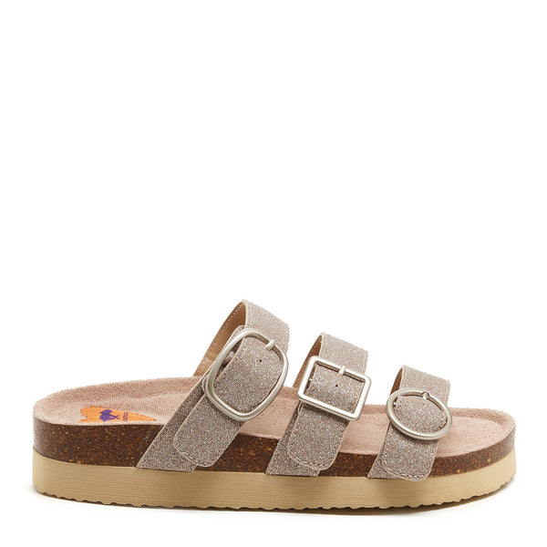 Light beige Rocket Dog Astor sandals featuring three adjustable straps with silver buckles, a cushioned footbed, and a chunky, textured sole.