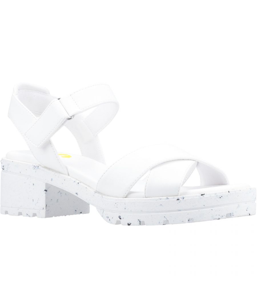 White Rocket Dog Women's Luca Sandal featuring a strappy design, adjustable ankle strap, and a chunky speckled sole for added comfort and style.