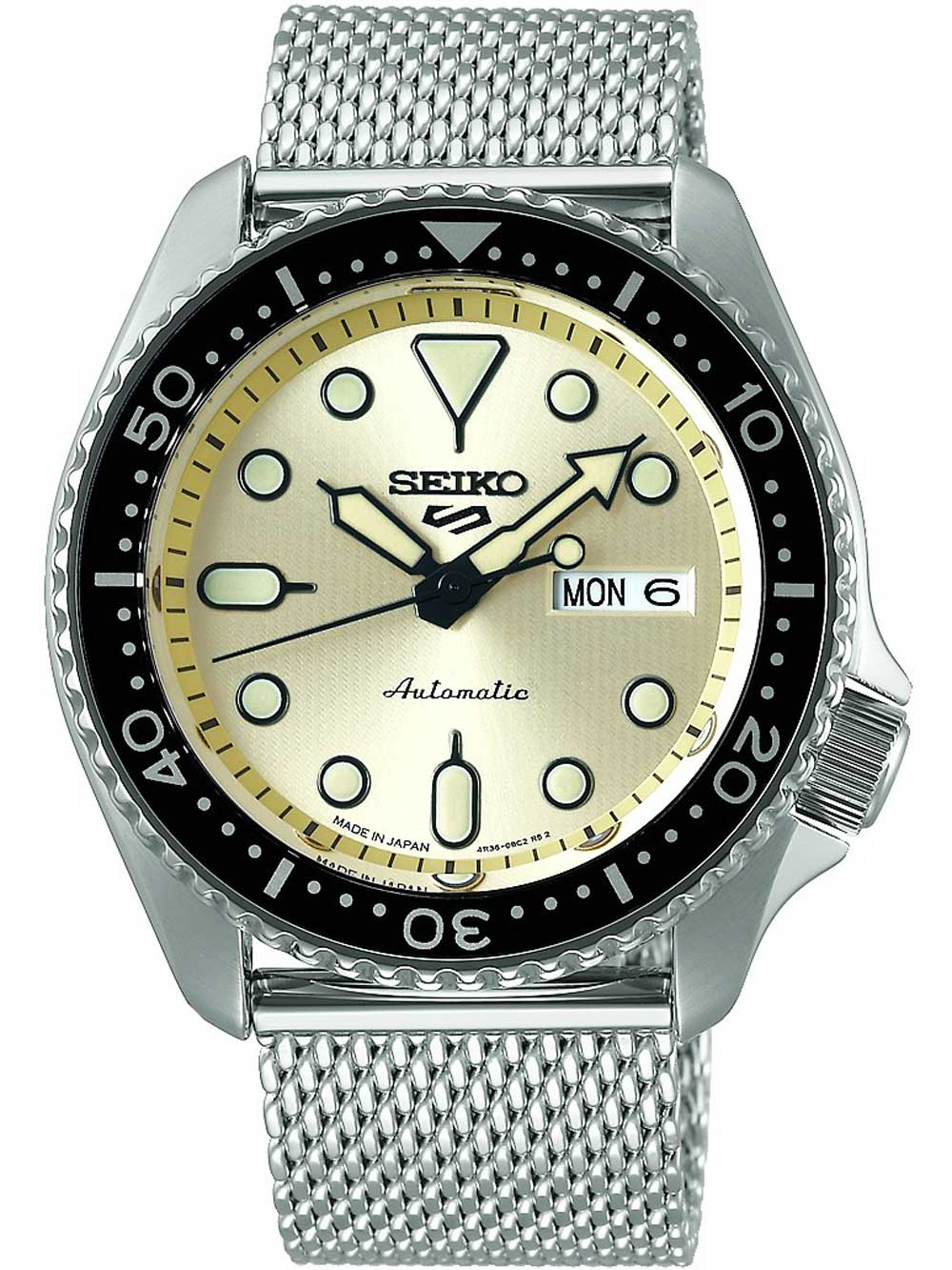 Seiko Seiko 5 Sports SRPE75K1 Men's Automatic Watch – 42.5mm Champagne Dial Mesh Bracelet