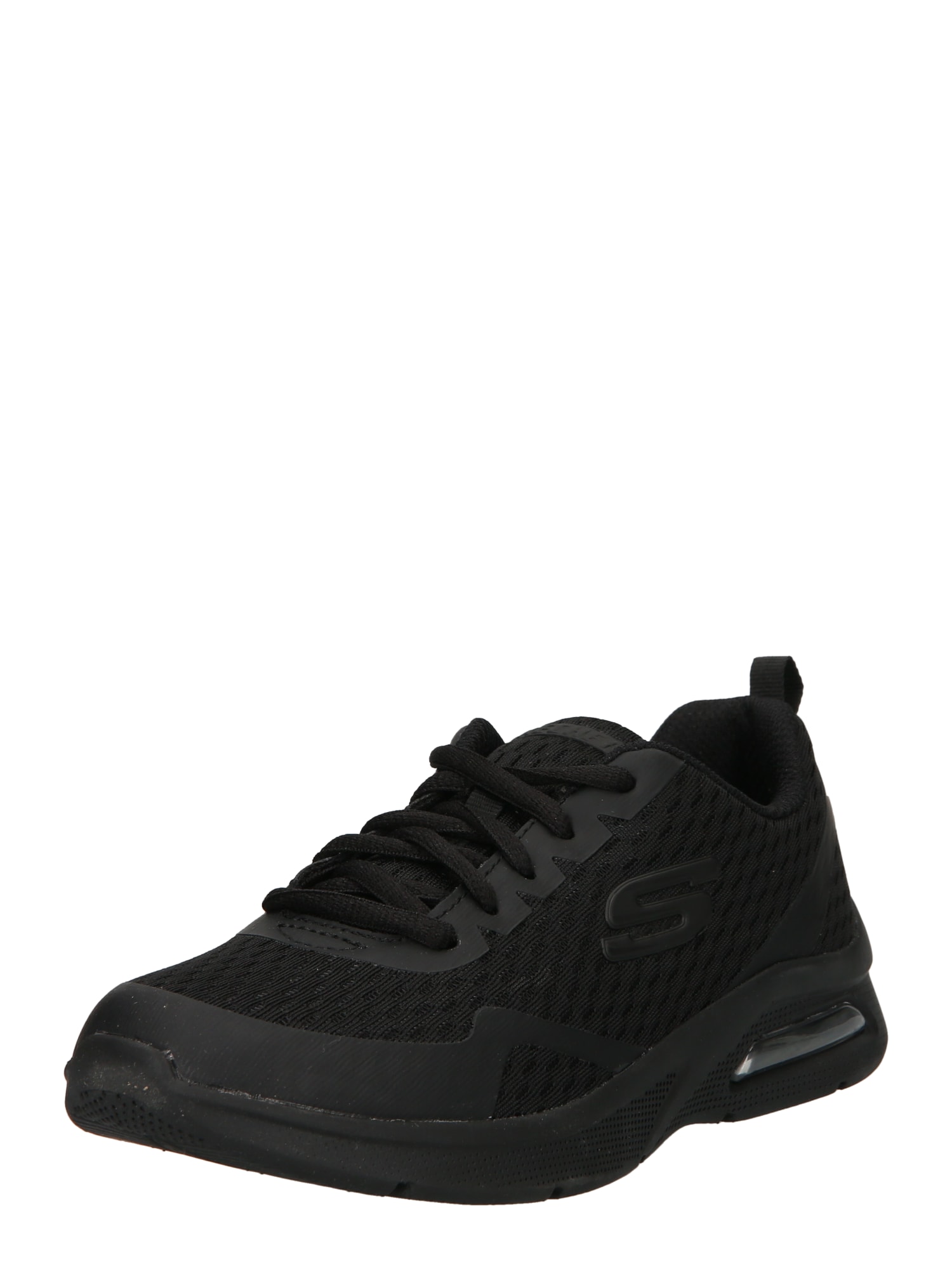 Black Skechers Microspec Max Junior sneakers for children, featuring a breathable mesh upper, lace-up design, and a cushioned sole, size UK 12.5.
