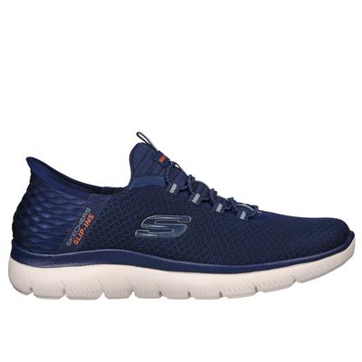 Navy Skechers Men Summits High Range Trainer features a breathable mesh upper, cushioned sole, and signature logo, available in size 6.