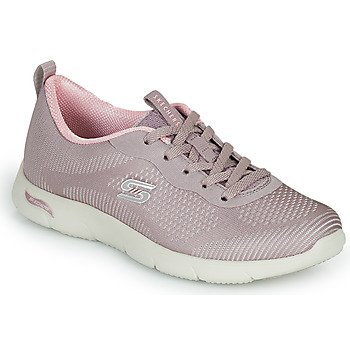 Skechers Women's Arch Fit Refine Classy Doll Trainers in dark taupe feature a breathable mesh upper, lace-up design, and a cushioned sole for comfort.