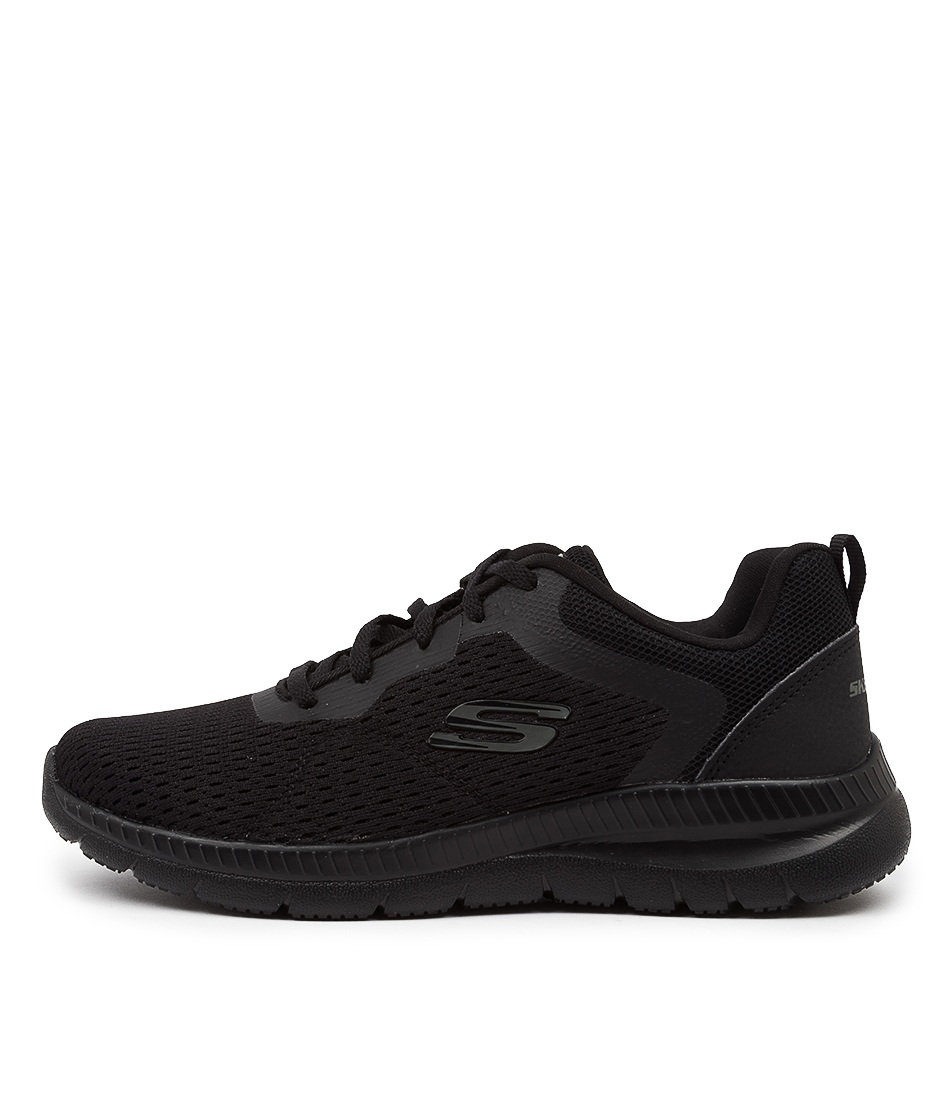 Skechers Women's Bountiful Quick Path Shoes in black, featuring a breathable mesh upper, cushioned sole, and signature logo on the side for added style.