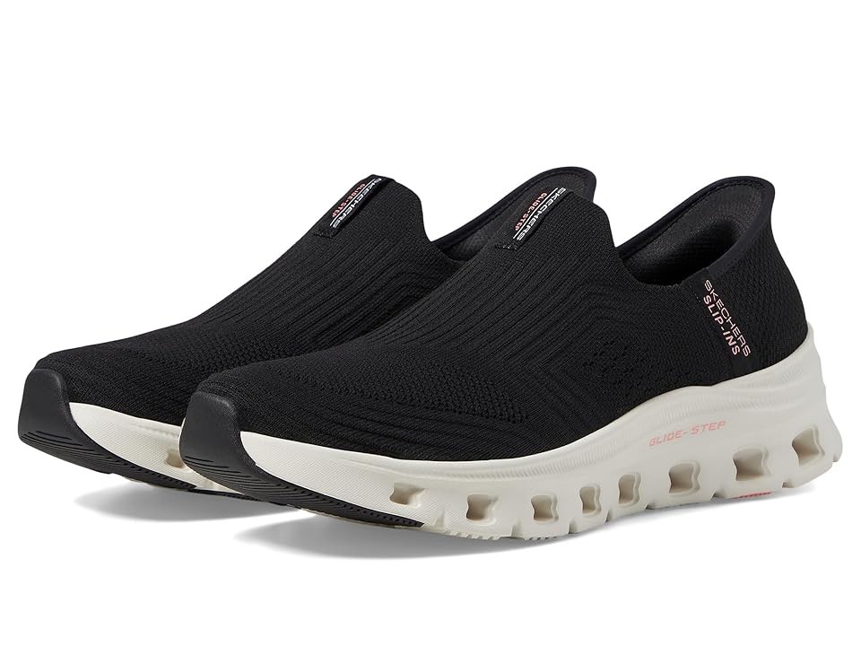 Black Skechers Glide-Step Pro Everyday Trainers featuring a slip-on design, textured knit upper, and a cushioned white outsole with visible air pockets.