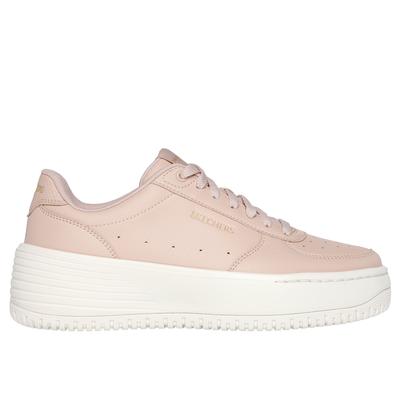 Skechers Women's Grand 92 - Be Lifted Shoes in nude leather with a thick white sole, featuring a lace-up design and subtle perforations for breathability, size 3.