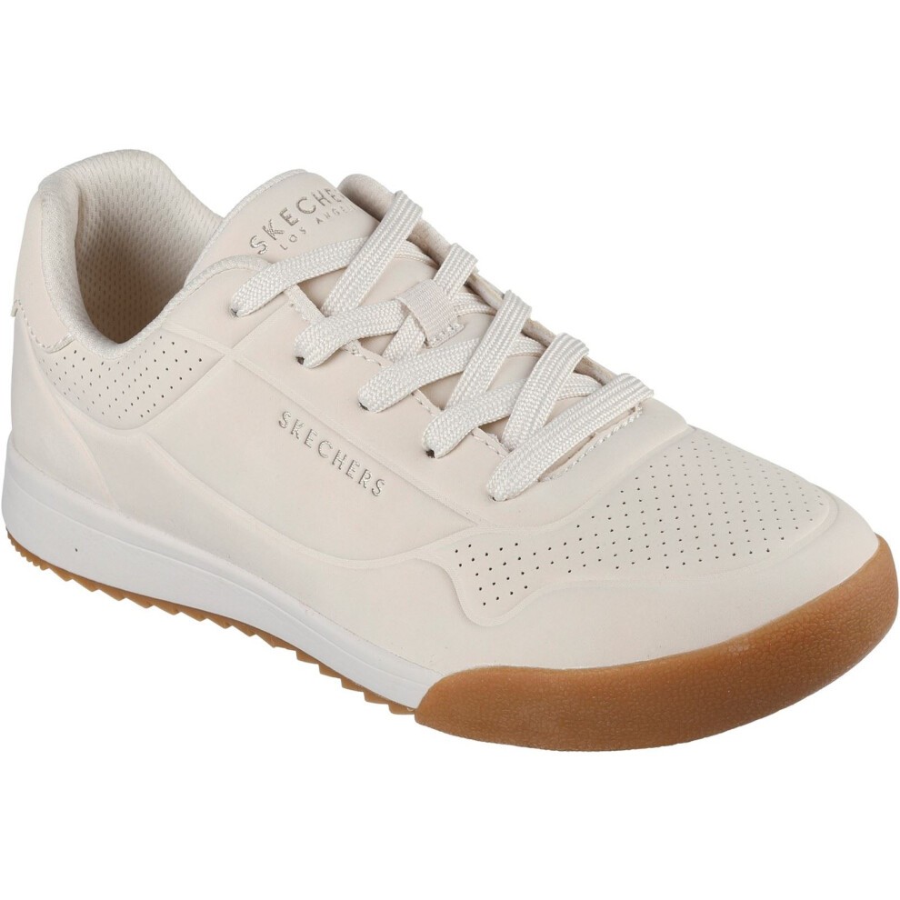 Skechers Zinger 2.0 Arwen shoe in off-white features a smooth upper with perforations, lace-up design, and a gum rubber outsole for traction.