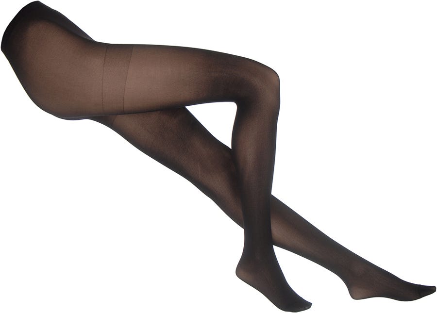 Black 40 denier tights with a smooth, sheer finish, designed for light support, featuring a comfortable waistband and reinforced toe for durability.
