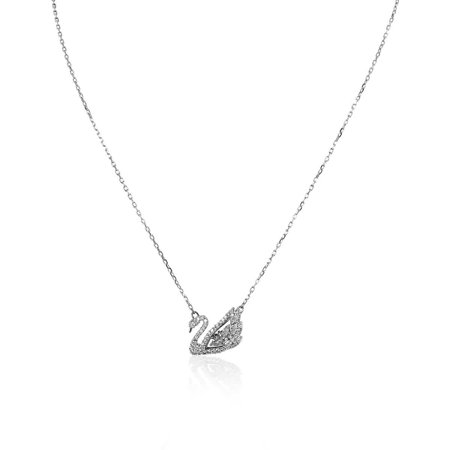 Swarovski Dancing Swan Necklace features a shimmering swan pendant adorned with clear crystals, set on a delicate silver-tone chain.