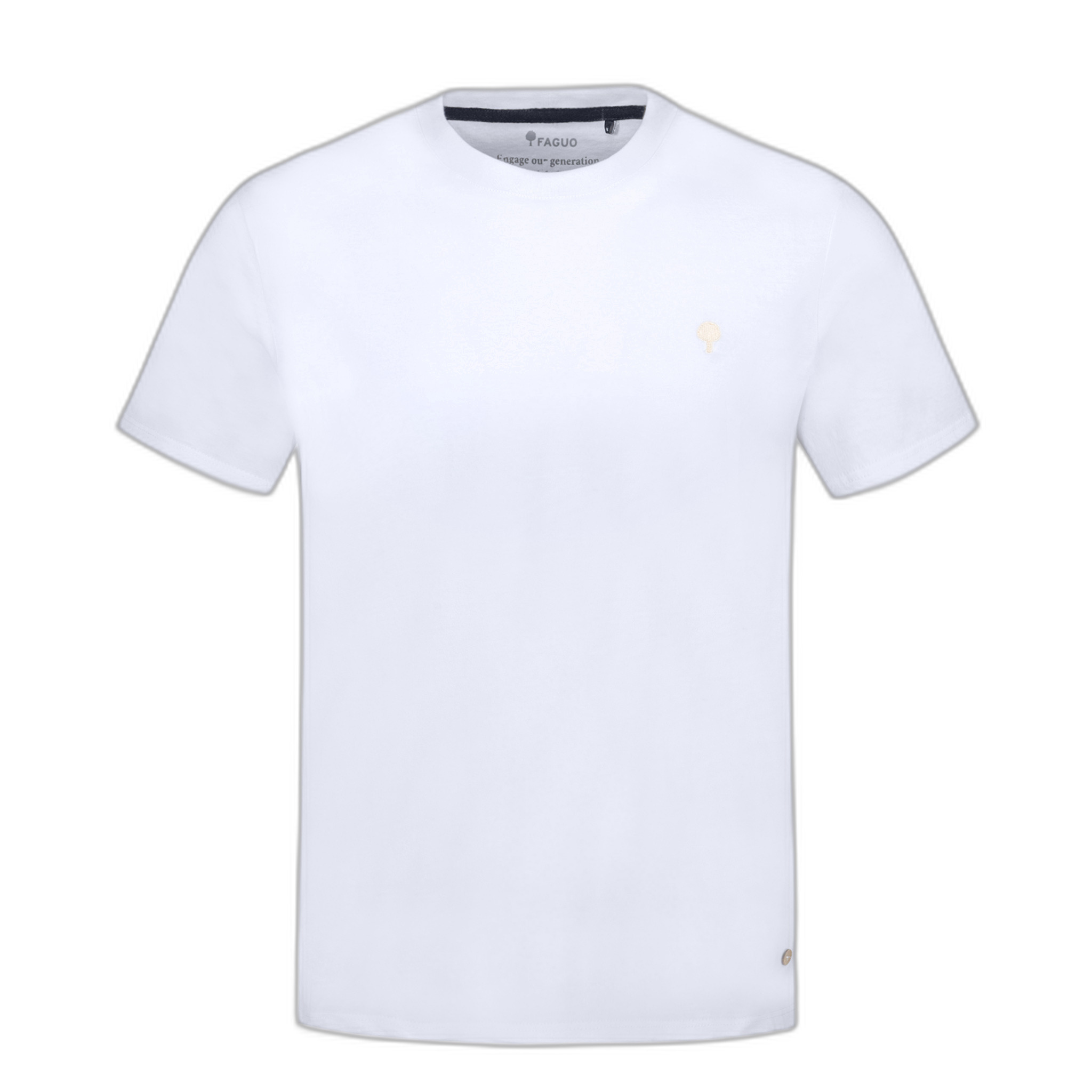 White cotton T-shirt by Faguo featuring a small embroidered tree logo on the chest and a classic crew neck design.
