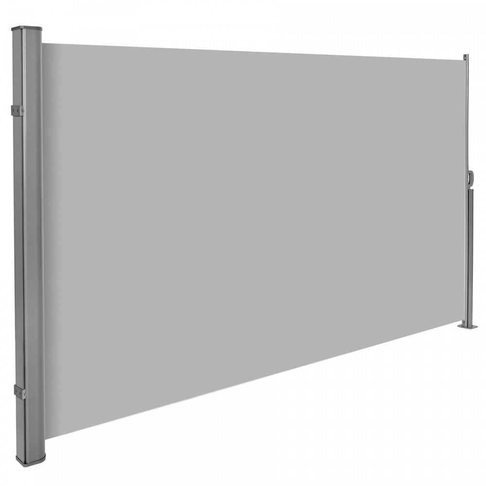 Grey retractable garden privacy screen by TECTAKE, featuring a sleek aluminum frame and a simple, modern design for outdoor use.