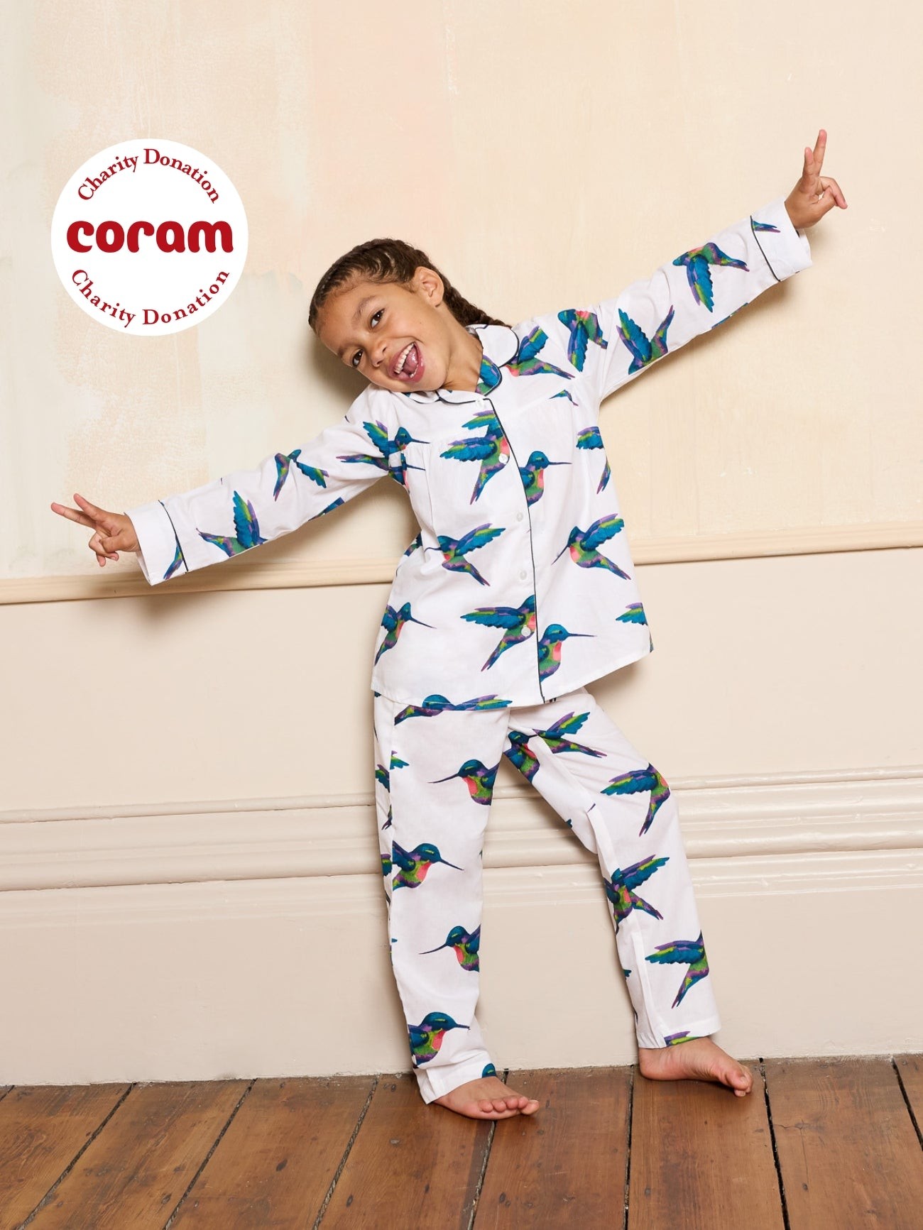 Their Nibs Their Nibs, Girls Cotton Pleated Traditional Pyjamas White Hummingbird, 3-4