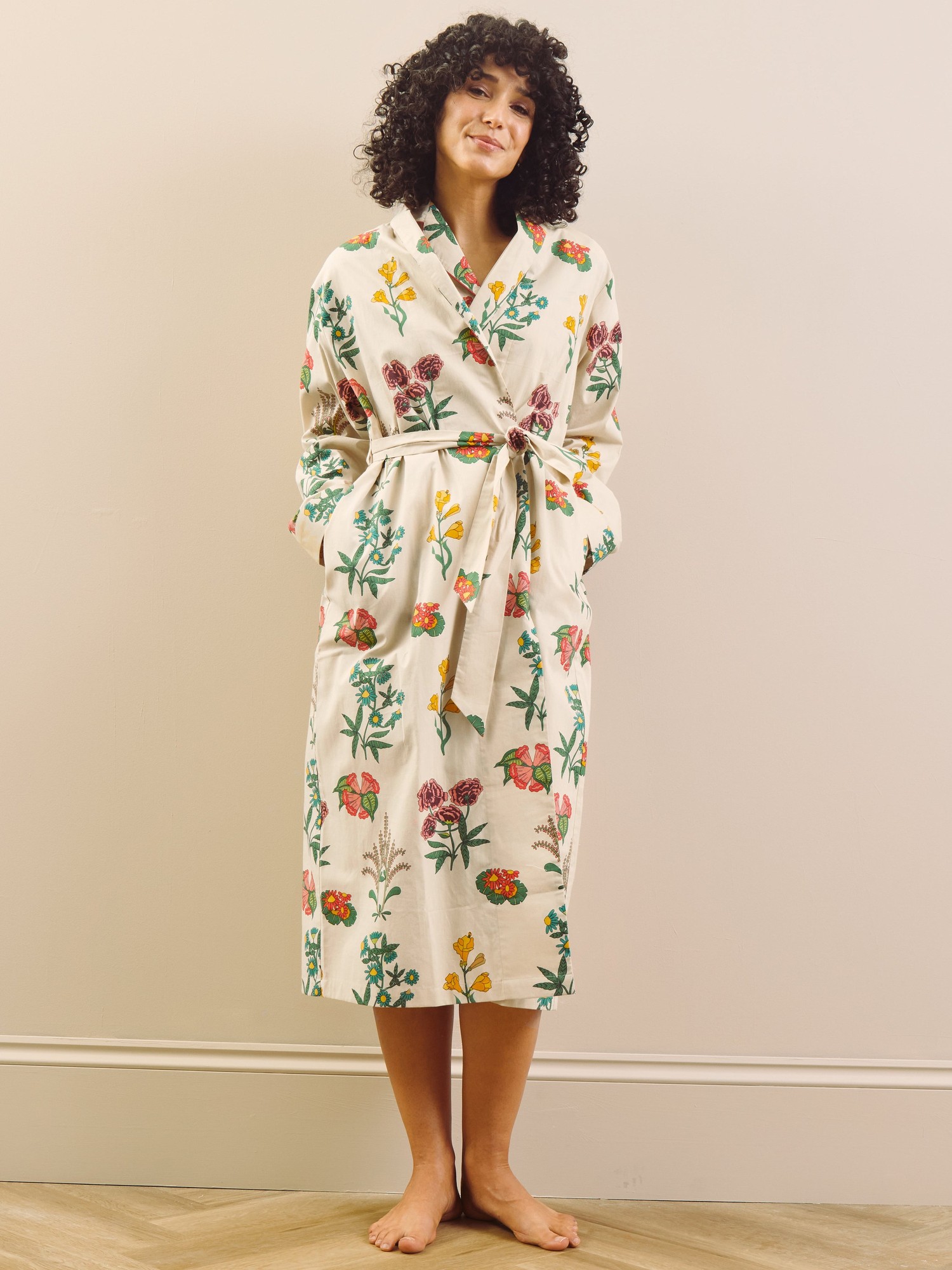 Their Nibs Their Nibs, Womens Cotton Grandpa Robe Natural Wallpaper Floral, XL/16-18