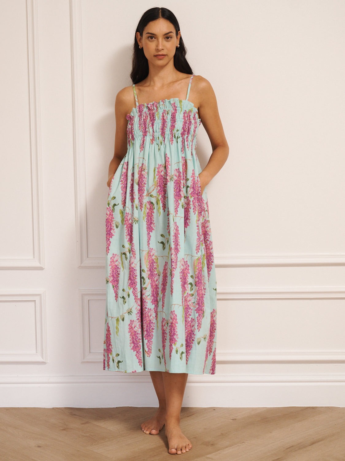 Their Nibs Their Nibs, Womens Cotton Shirred Cami MIDI Night Dress Duckegg Wisteria, 3XL / 22-24