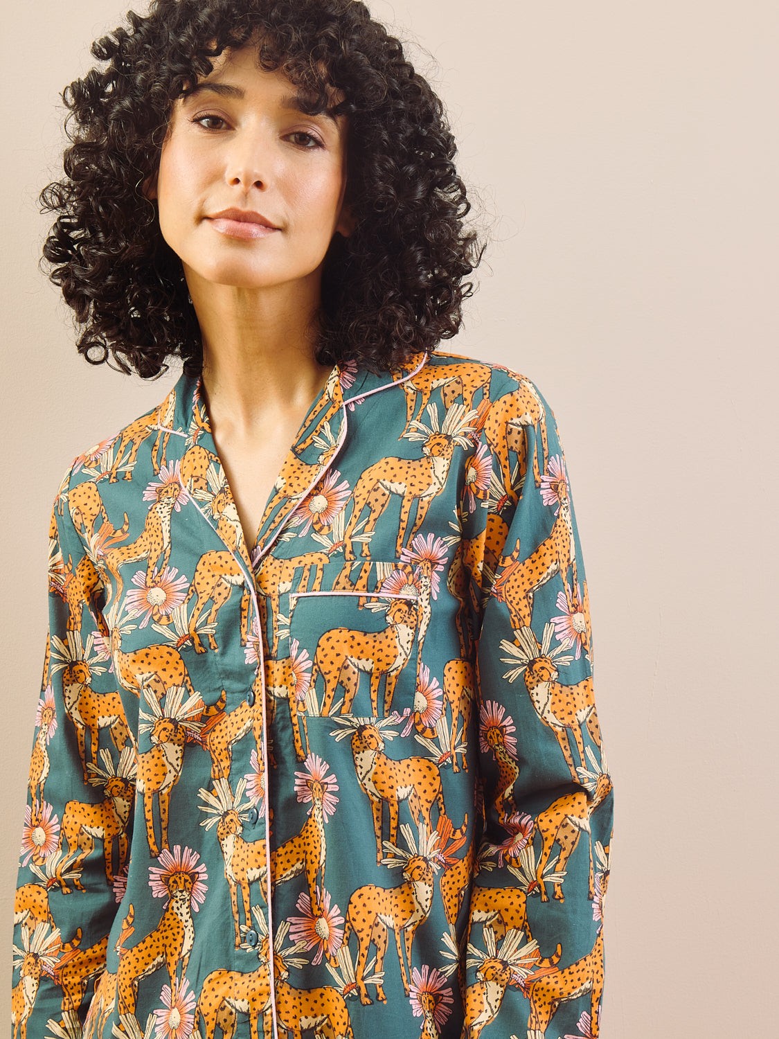 Their Nibs Their Nibs, Womens Cotton Traditional Pyjamas Grey Untamed Cheetah, XXL / 20-22