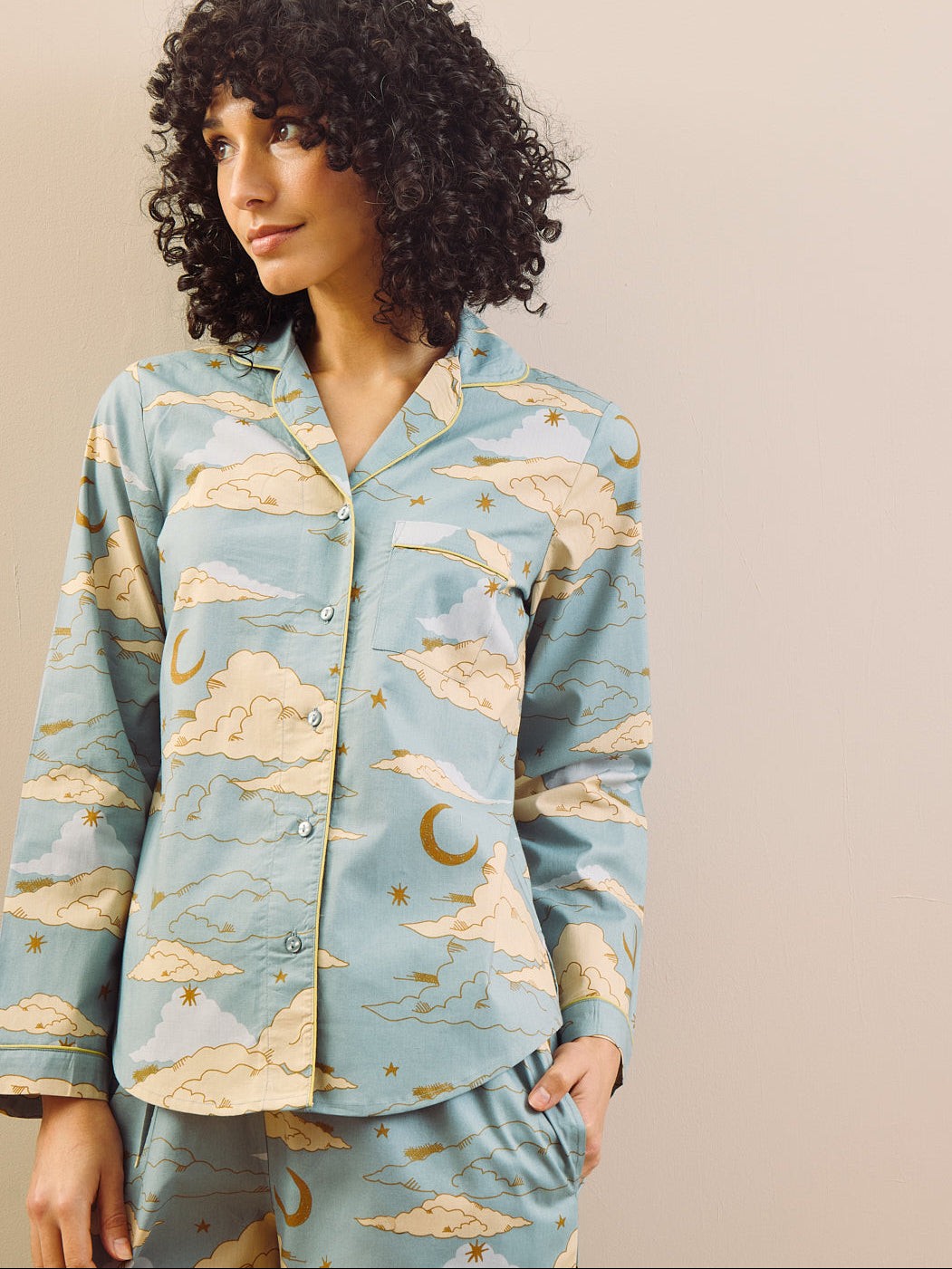 Their Nibs Their Nibs, Womens Cotton Traditional Pyjamas Light Blue Cloudy Skies, XL / 18-20