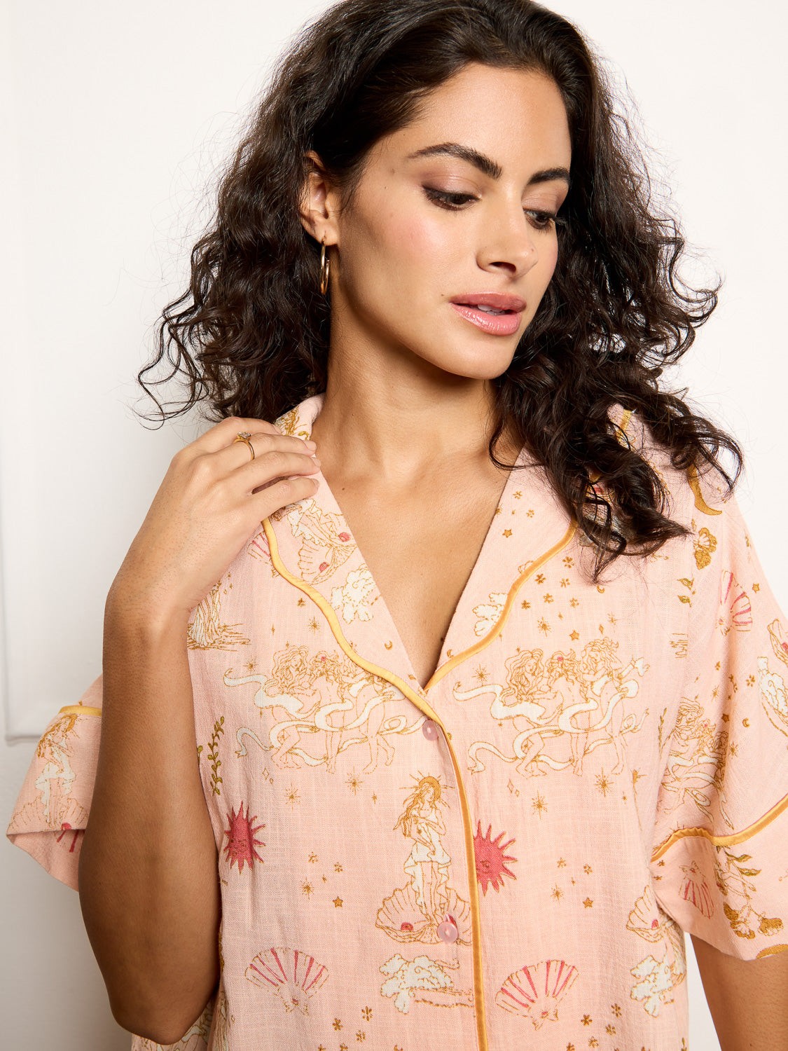 Their Nibs Their Nibs, Womens Linen Blend Oversize Pyjamas Pink Goddess Love, 3XL / 22-24