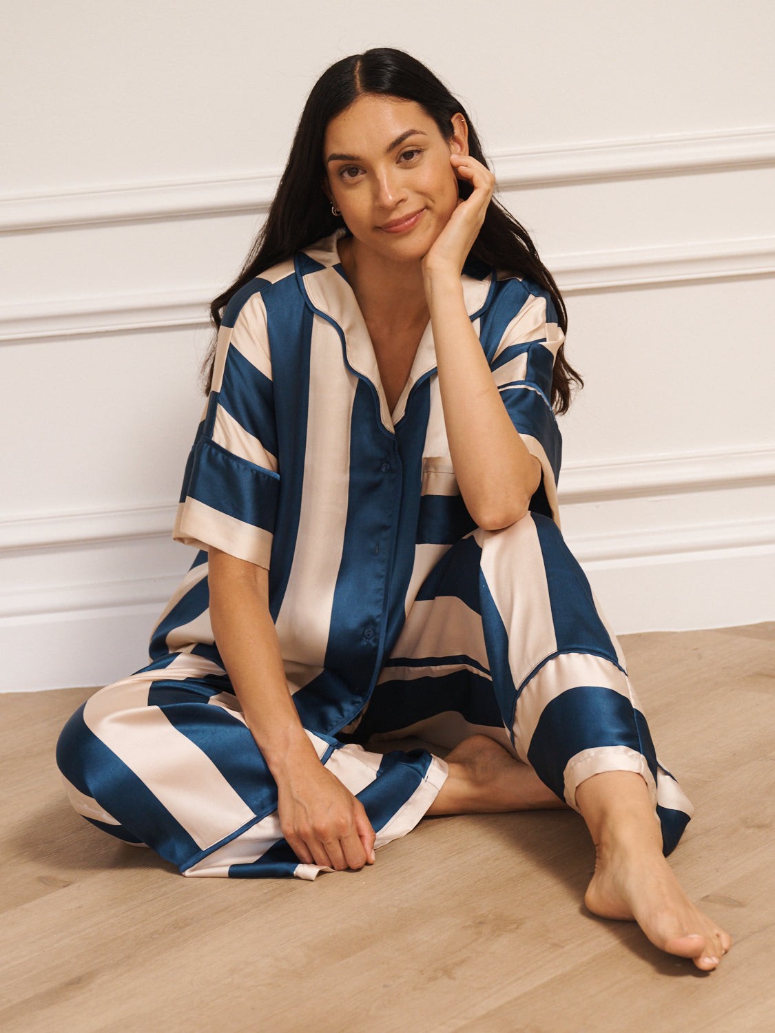 Their Nibs Their Nibs, Womens Satin Oversize Pyjamas Navy Stripe, XS / 6-8