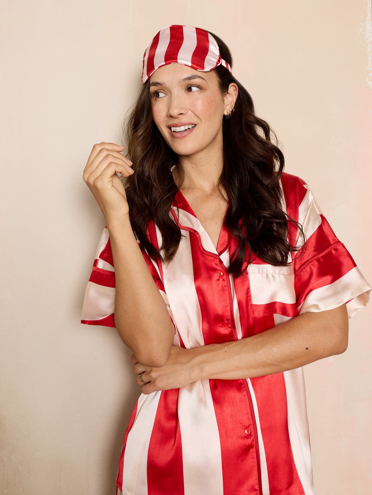 Their Nibs Their Nibs, Womens Satin Oversize Pyjamas Red Stripe, XS / 6-8