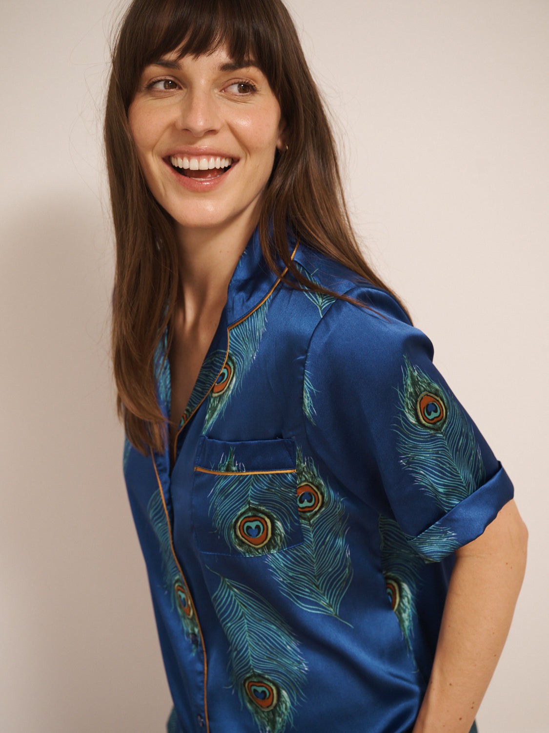Their Nibs Their Nibs, Womens Satin Shortie Pyjamas Navy Peacock, L / 14-16