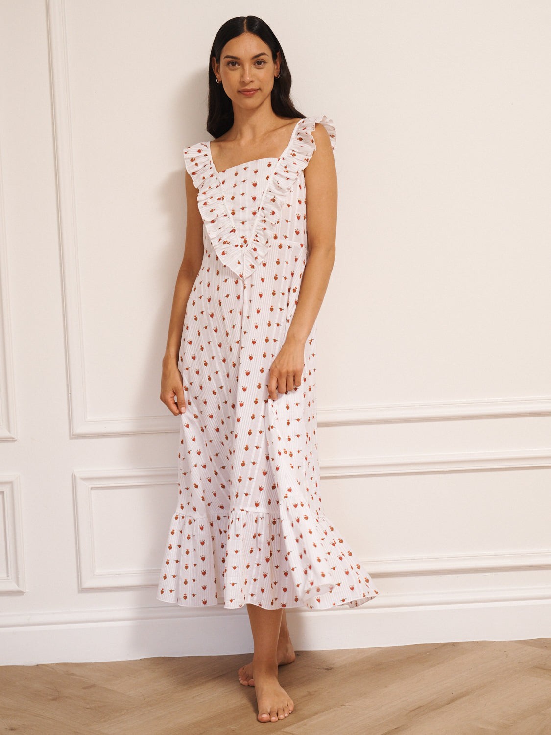 Their Nibs Their Nibs, Womens Seersucker V Frill Night Dress White Teeny Tiny Sacred Hearts, XL/16-18