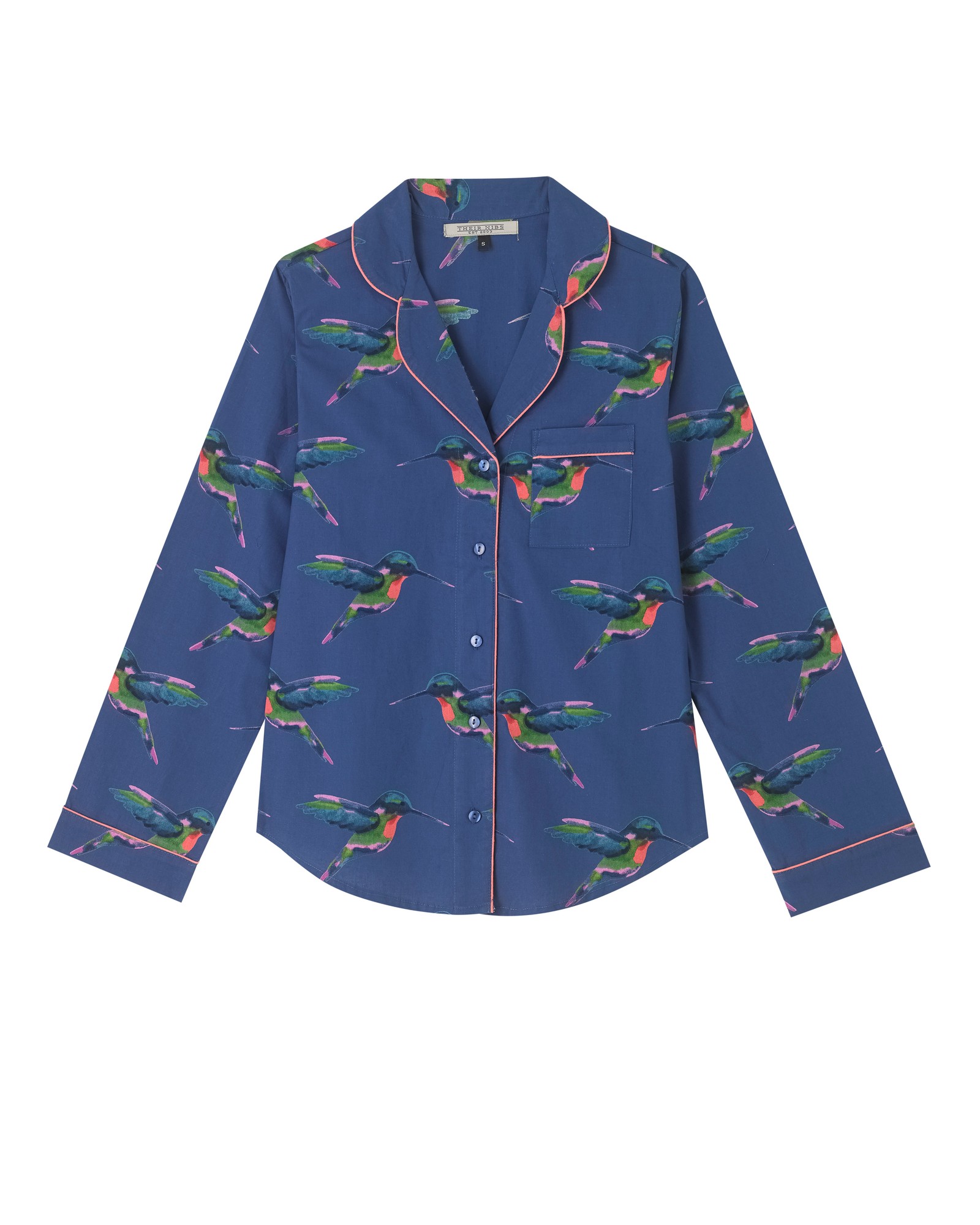 Their Nibs Their Nibs, Womens Stand Alone Cotton Pyjama Top Navy Hummingbird, M / 12-14