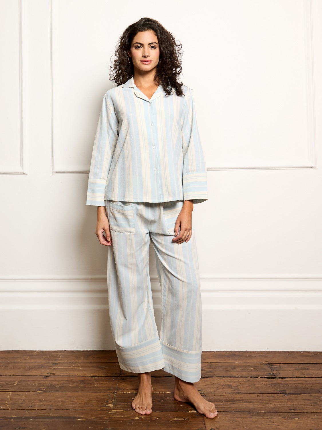 Their Nibs Their Nibs, Womens Textured Twill Boxy Traditional Pyjamas Baby Blue Sailor Stripe, 3XL / 22-24