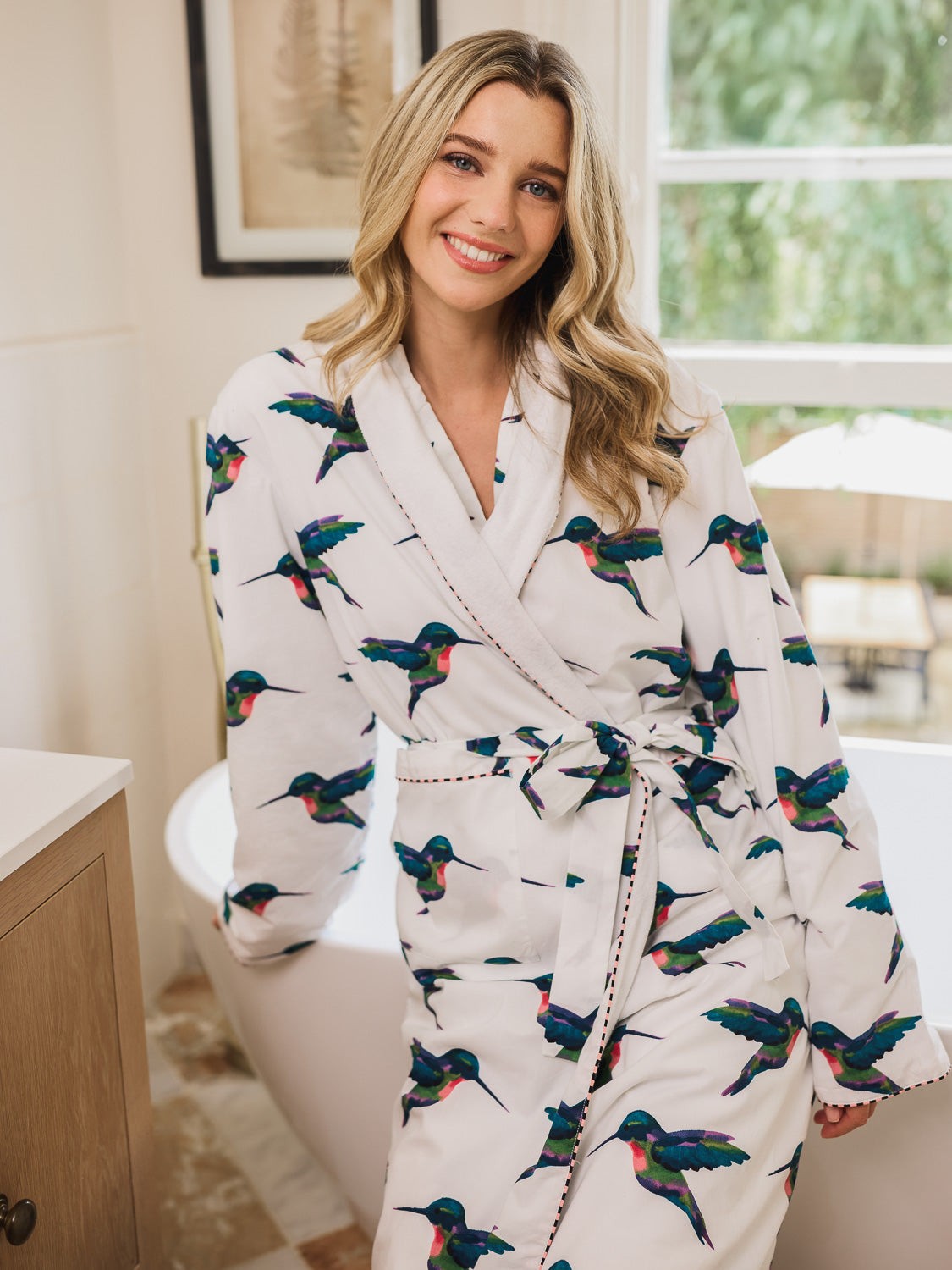 Their Nibs Their Nibs, Womens Towelling Dressing Gown Robe White Hummingbird, S / 8-10