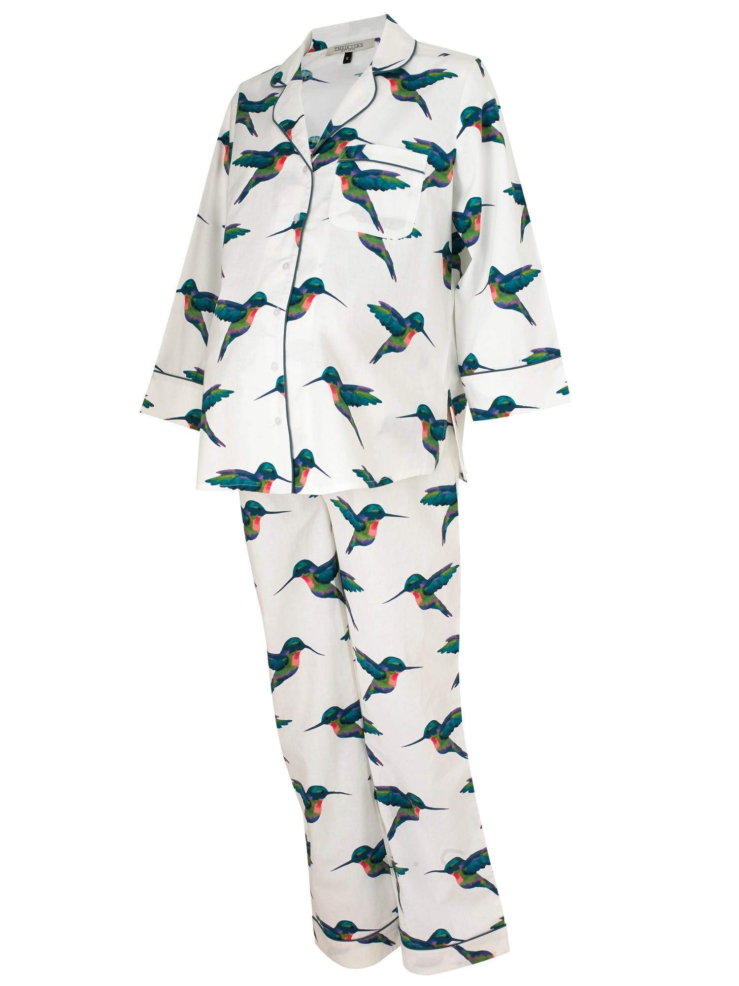 Their Nibs Their Nibs, Womens Under-Bump Maternity Cotton Pyjamas White Hummingbird Print, XL / 18-20