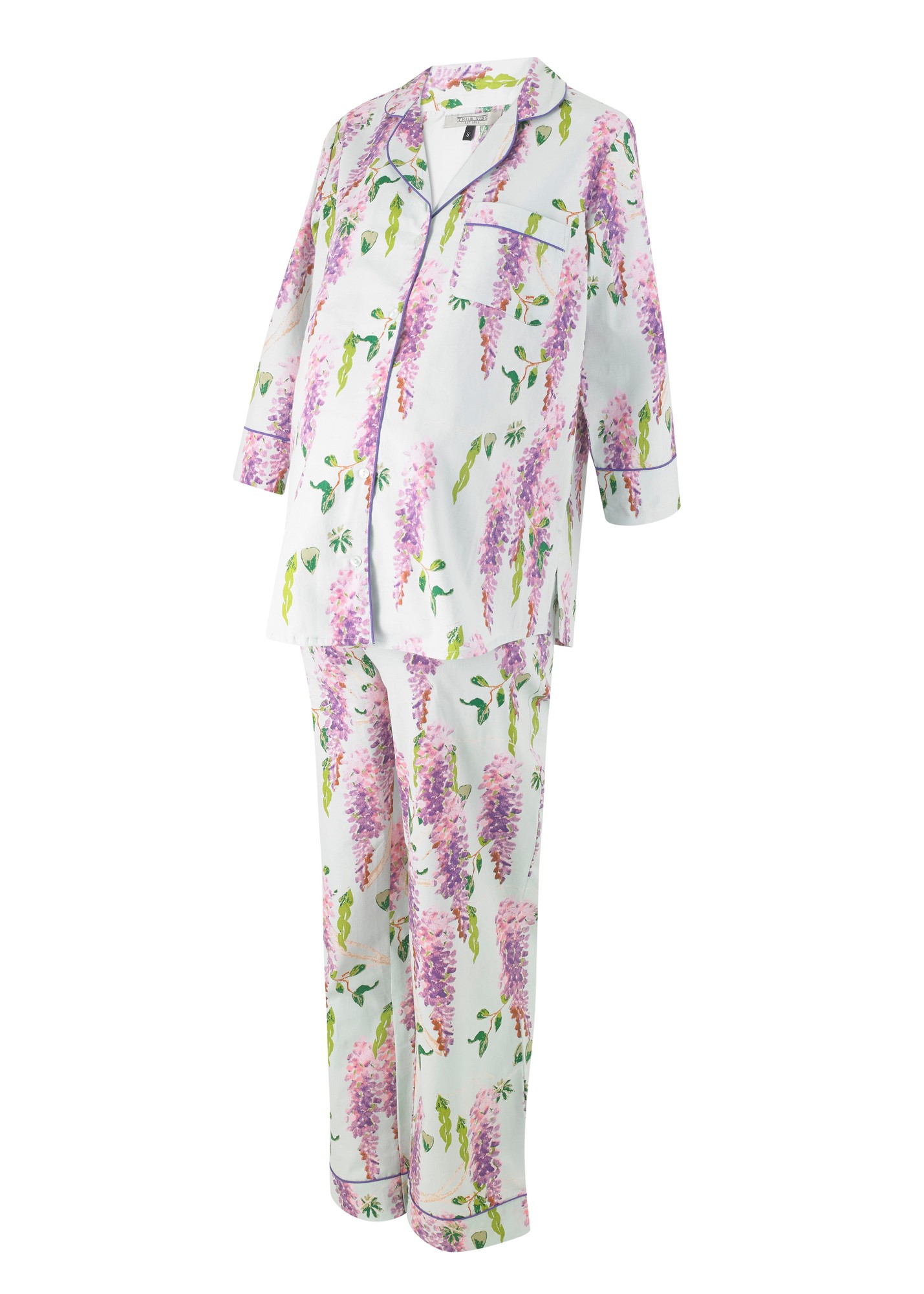 Their Nibs Their Nibs, Womens Under-Bump Maternity Long Sleeve Cotton Pyjamas Duck Egg Wisteria, S / 8-10