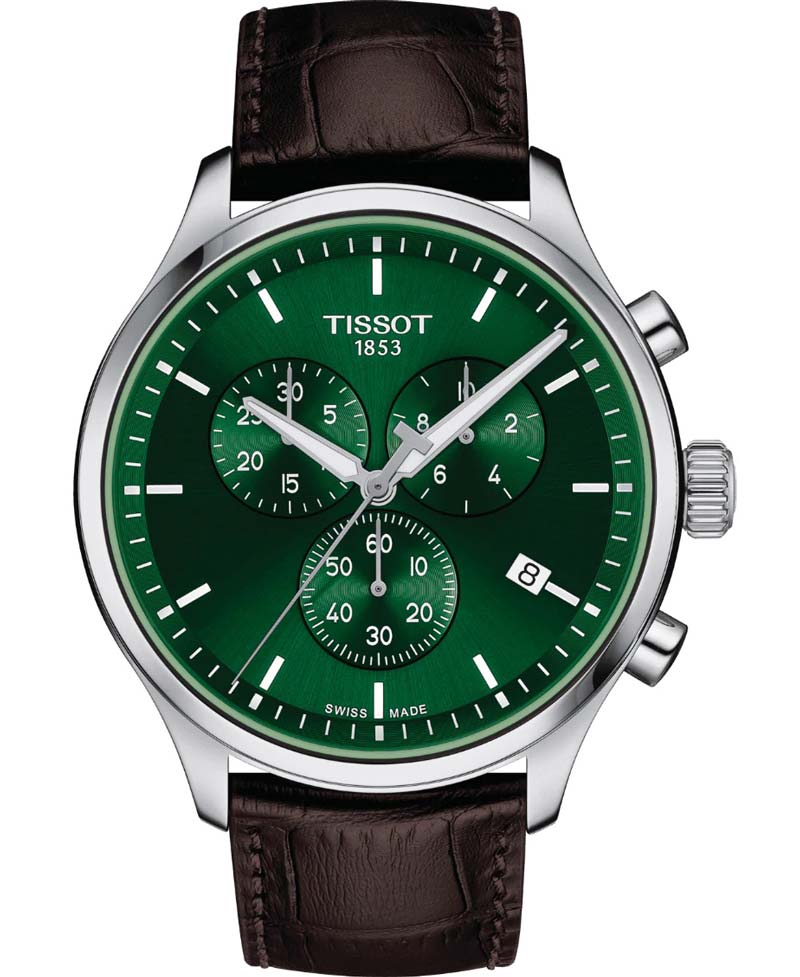 Tissot Tissot Chrono XL Classic T116.617.16.091.00 Men's Chronograph Watch โ 45mm Green Dial Leather Strap