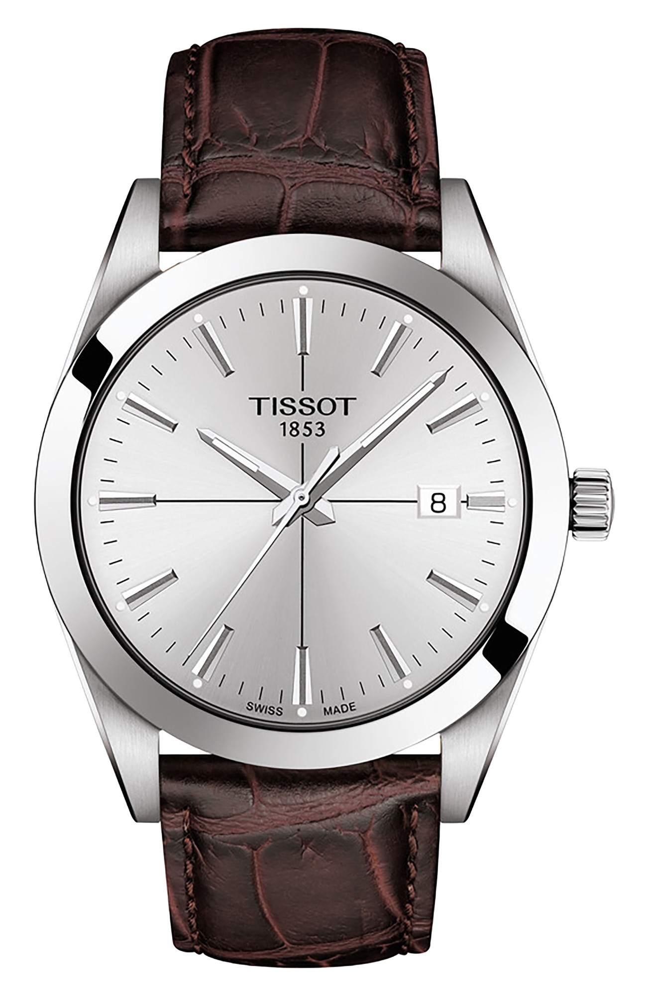 Tissot Tissot Men's Swiss Gentleman Brown Leather Strap Watch 40mm - Silver