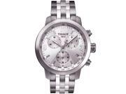 Tissot PRC 200 Chronograph watch featuring a 42mm silver dial, stainless steel bracelet, and three sub-dials for chronograph functions.