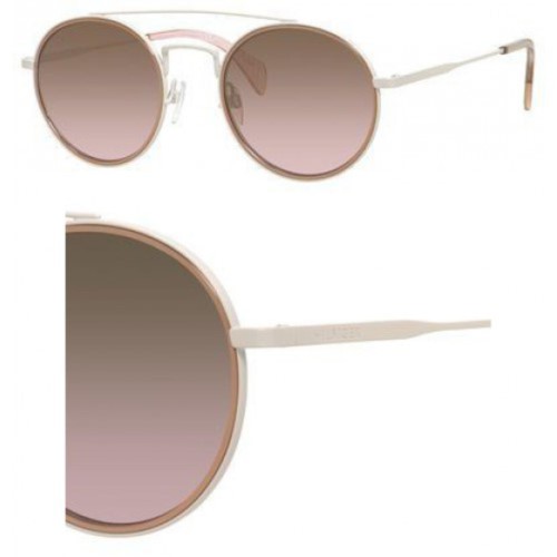 Brown gradient round unisex sunglasses featuring a sleek design, metal frame, and subtle branding on the temples, ideal for a stylish look.