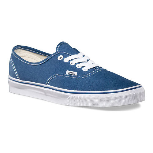 Blue canvas Vans Men's Authentic Sneakers featuring white laces, a white rubber sole, and classic stitching details.