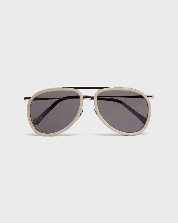 Birchwood aviator sunglasses in grey with a sleek metal frame, featuring dark lenses and a double bridge design, ideal for a stylish summer look.
