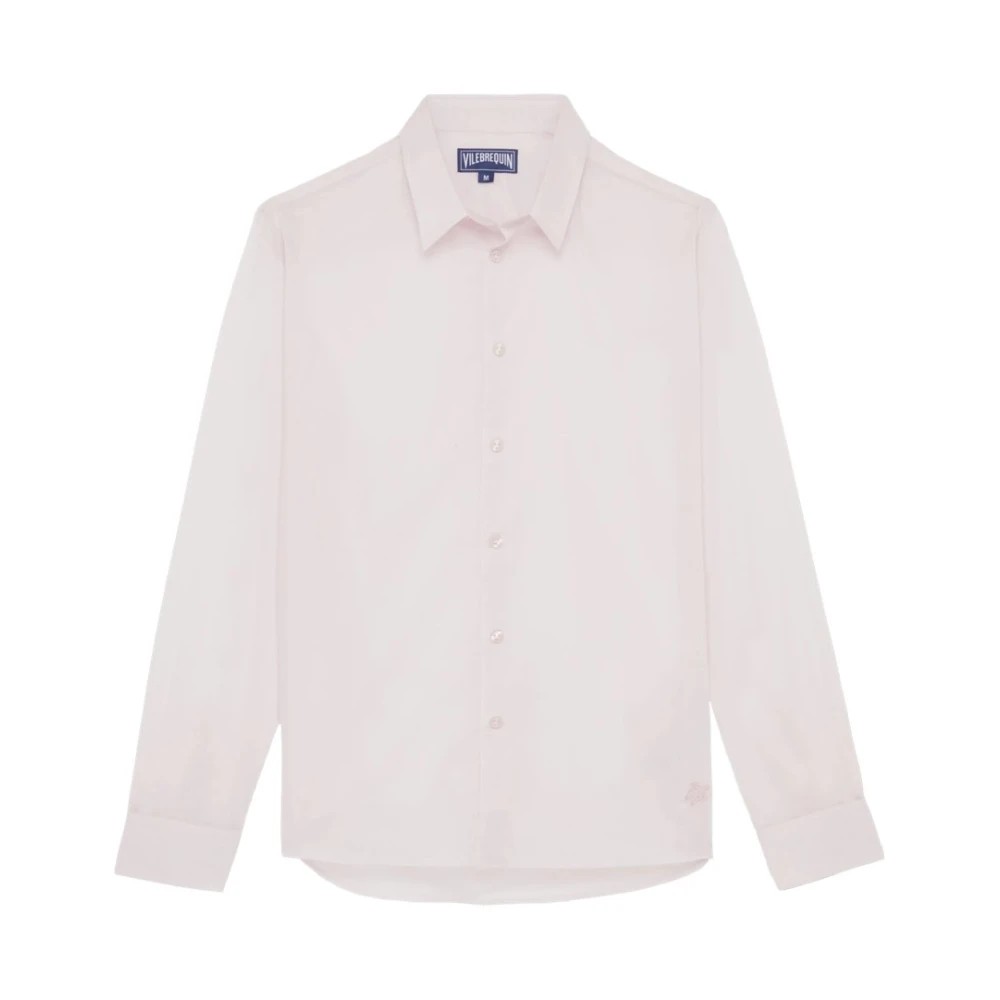 Lightweight pink cotton voile shirt by Vilebrequin, featuring a classic collar, long sleeves, and button-down front, in size M with a subtle logo detail.