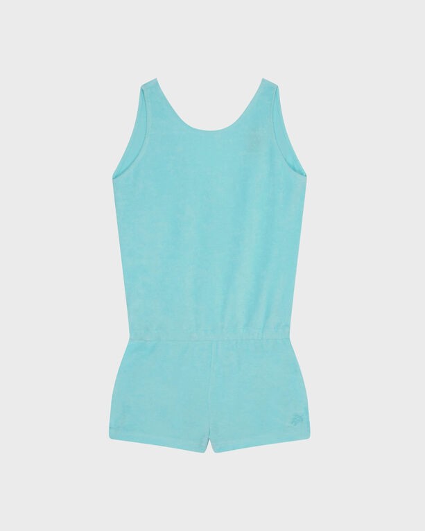 Light blue terry cloth playsuit for girls, featuring a sleeveless design and short legs, labeled as "Gaby" by Vilebrequin in size 4.
