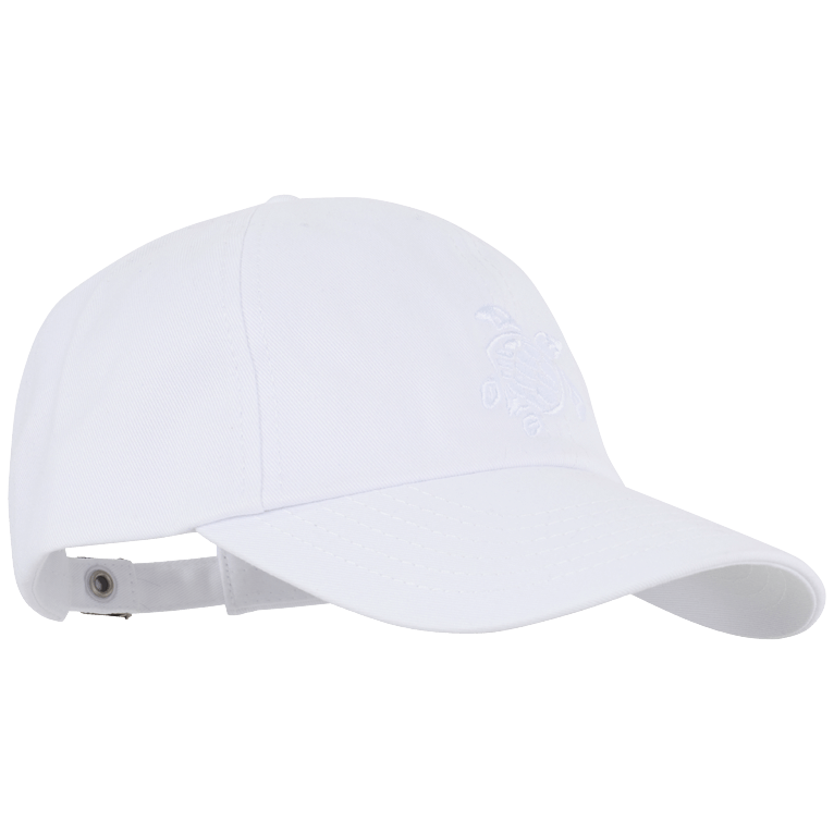 White kids' cap by Vilebrequin, featuring a solid design, adjustable strap, and subtle embroidered logo on the front, made from lightweight material.