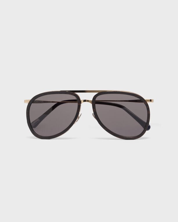 Maplewood aviator sunglasses in yellow with a sleek black frame, featuring dark lenses and a stylish gold bridge, designed for a trendy look.