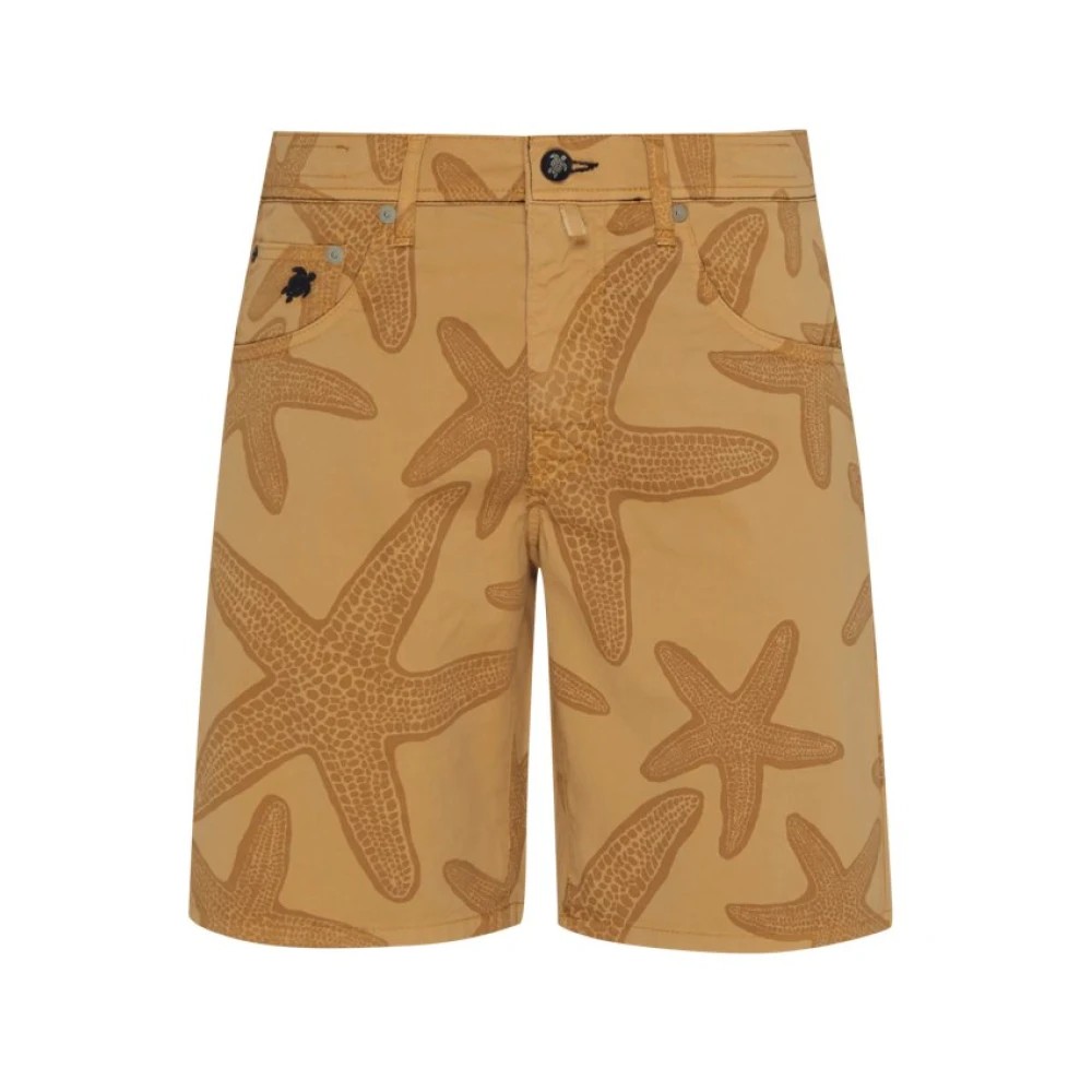 Brown Bermuda shorts made of gabardine fabric featuring a starfish print, with a button closure and two front pockets, designed by Vilebrequin in size 36.
