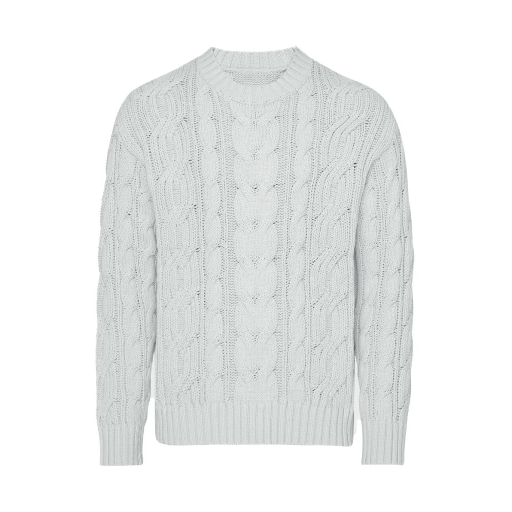 White cable-knit cotton pullover sweater by Vilebrequin, featuring a classic round neckline and ribbed cuffs, size M.