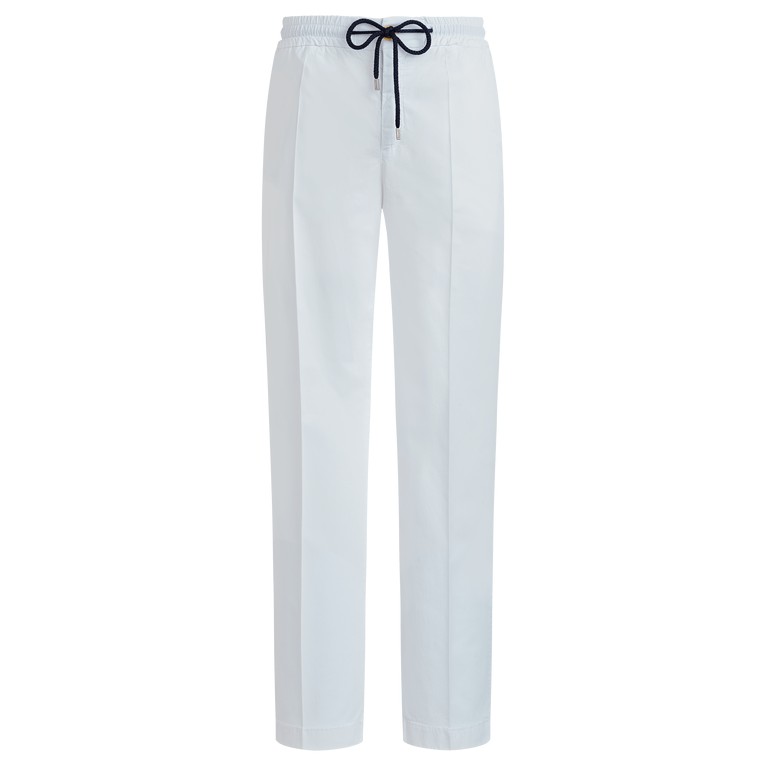 White elastic waist pants made from cotton and Tencel, featuring a drawstring closure in navy, designed in a solid style, labeled as Clemence, size 38 by Vilebrequin.