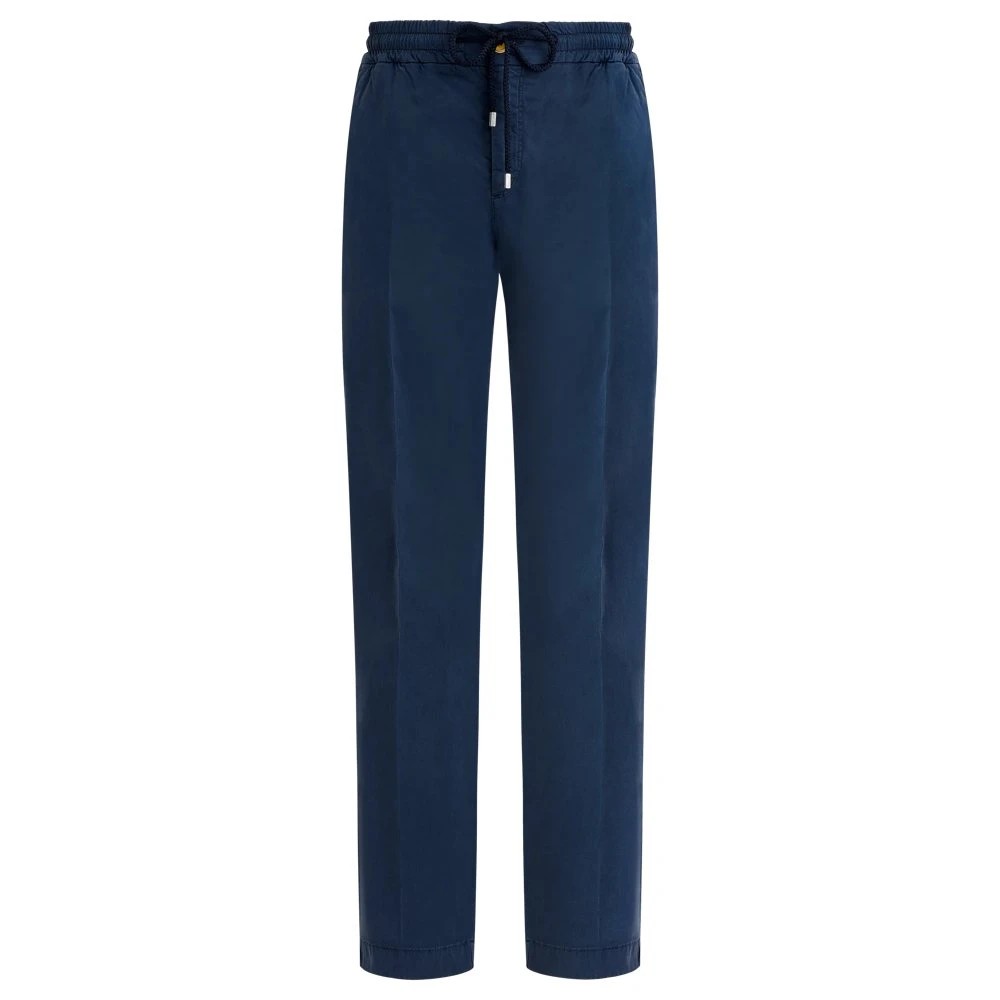 Solid blue elastic waist pants made from cotton and Tencel, featuring a drawstring closure and a relaxed fit, labeled as Clemence in size 36 by Vilebrequin.