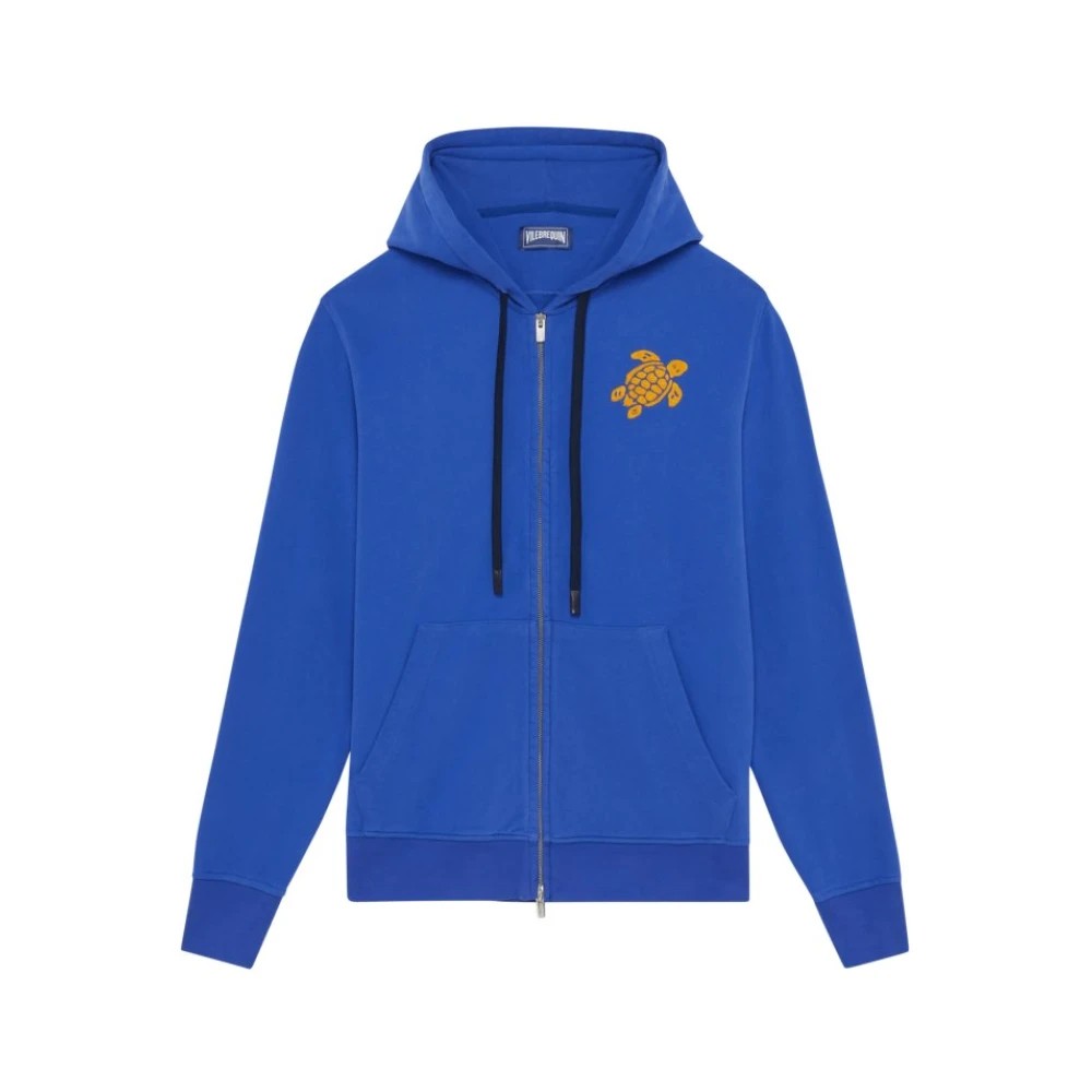 Blue cotton full zip hoodie featuring a large yellow turtle embroidery on the chest, with a drawstring hood and front pockets, available in size XXL.