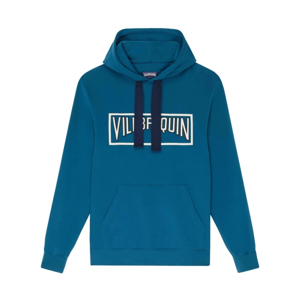 Solid blue cotton hoodie sweatshirt featuring a front pocket, drawstring hood, and a prominent "Vilebrequin" logo across the chest, in size XXL.
